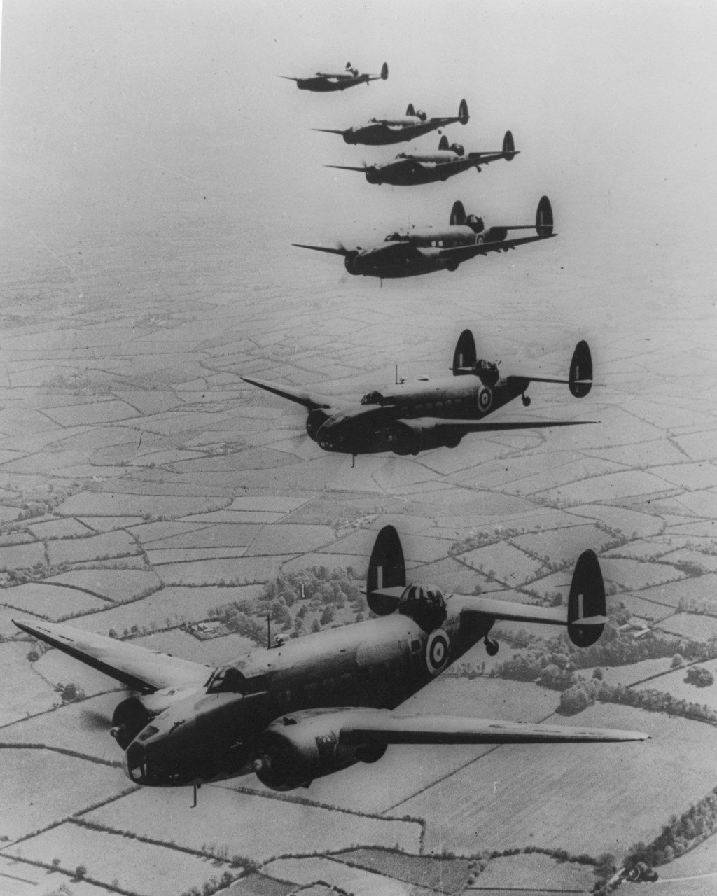 1940 - Formation flight of six Hudson's over England.